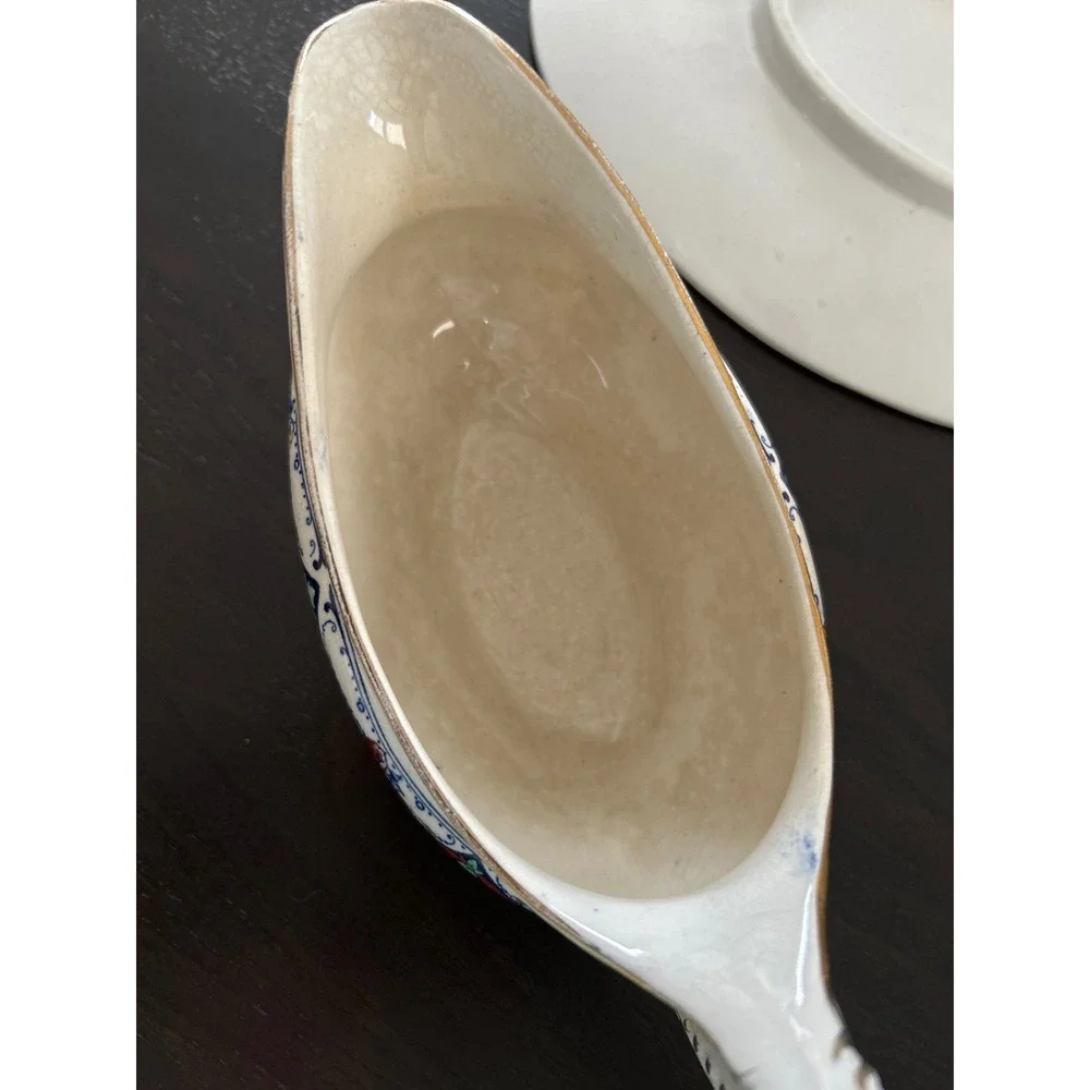 Barker Bros Merton Gravy Boat with Underplate Blue Floral Gold Trim England